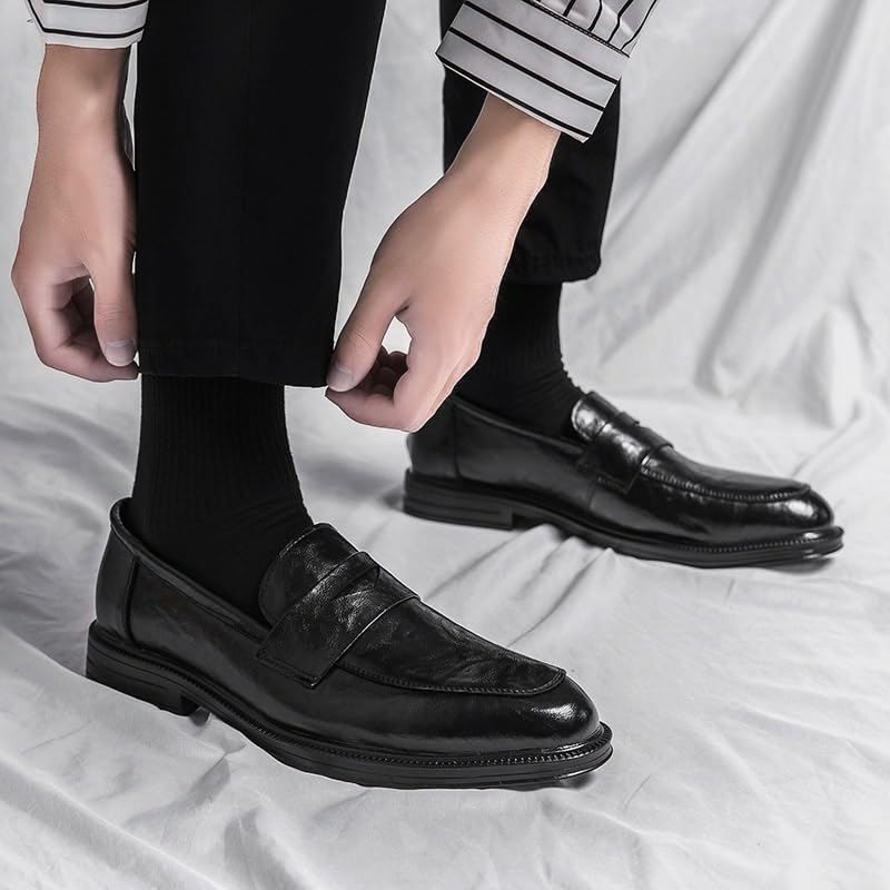 New Men Black Shoes Dress Shoes Loafers Casual Leather for Fashion Trend Luxury Male British Style Slip on Shoes2