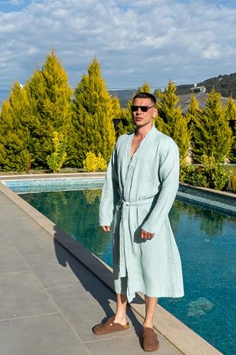 Image of Muslin Unisex Bathrobe Women & Men, 100% Cotton Kimono Lightweight Robe | Long Robes Soft, Absorbent, Spa robes