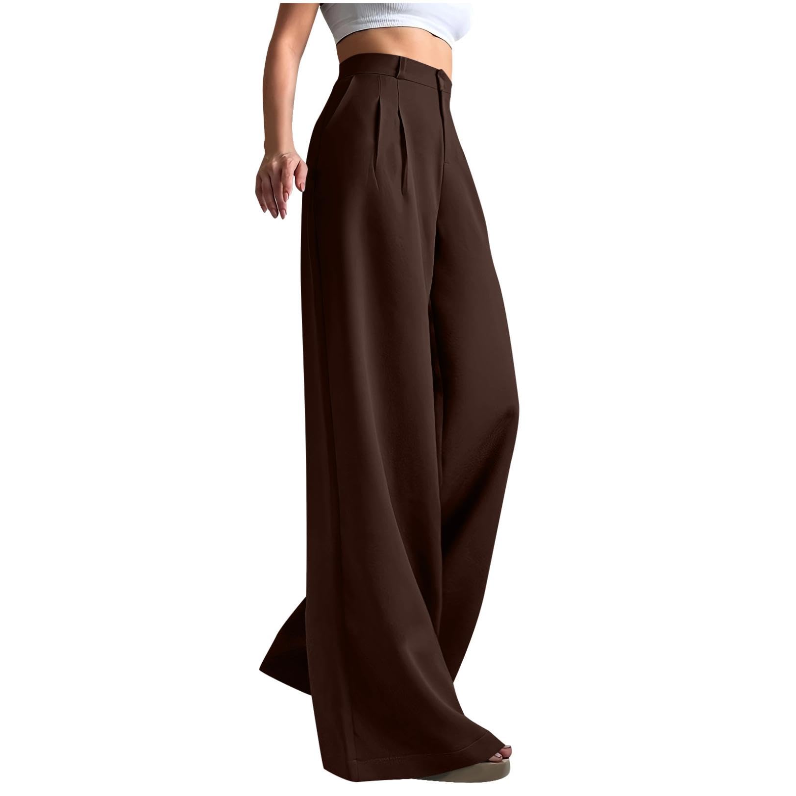 Dress Pants for Women High Waisted Wide Leg Work Trousers Casual Tummy Control Baggy Bootcut Pants with Pockets