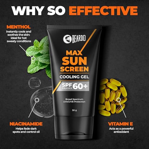 Image of Beardo Max Cooling Gel Sunscreen SPF 60+ PA++++|UVA /UVB Protection | No White Cast |Ultra Lightweight Texture | Non-Greasy |Sunscreen for Men