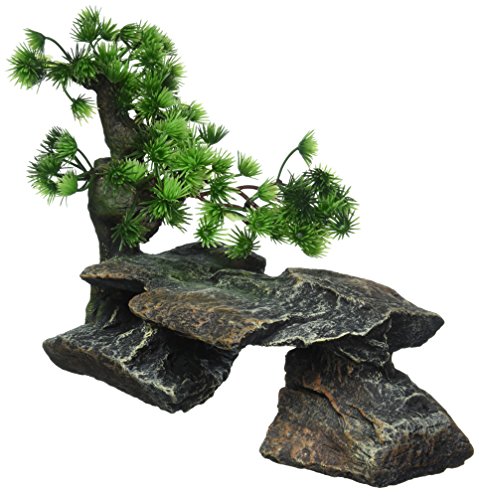 Image of Penn-Plax Deco-Replicas Bonsai Tree on Rocks Aquarium Decoration - Safe for Freshwater and Saltwater Fish Tanks - 9 inch Height