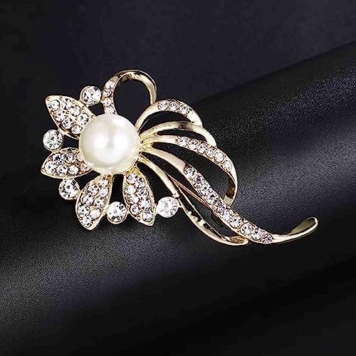 Image of Crystal Pearl Flower Brooches Pins Fashion Beautiful Created Rhinestone Floral Brooch Good Idea for Party Dance Wedding Banquet for Elegant Women Girl