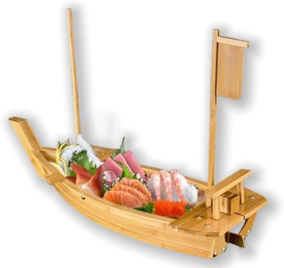 LumoLight寿司皿、刺身皿、竹、船形皿、竹舟、木製舟、レストラン、家庭用、業務用、レストラン、寿司皿 (70*24cm) [並