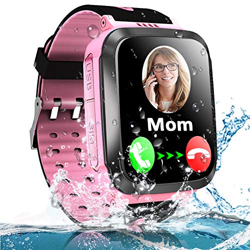 Kids Smart Phone Watch for Boys Girls with LBS Tracker Two Way SOS Call IP67 Waterproof Camera Game Voice Chat 1.44'' Touch Screen Flashlight Alarm Clock Cellphone Digital Wrist Watch Birthday