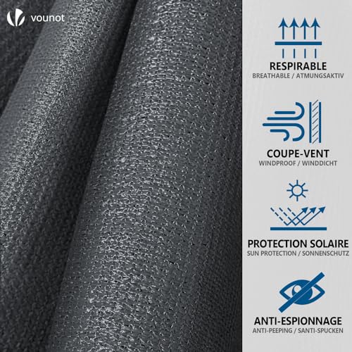 VOUNOT® Zaunblende 1×20m, Sichtschutz Zaun 150 g/m² HDPE Schattiernetz, Windschutz UV-resistent Reißfest, mit Löcher und Kabelbinder, Anthrazit