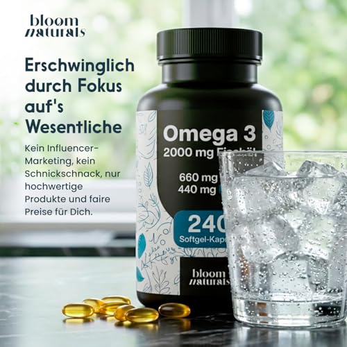 Omega 3 Kapseln hochdosiert 2000mg Fischöl - 240 Softgel-Kapseln - davon 660 mg EPA und 440 mg DHA - Unterstützt die Gesundheit von Herz, Gehirn und Augen* - Produziert in Deutschland 5