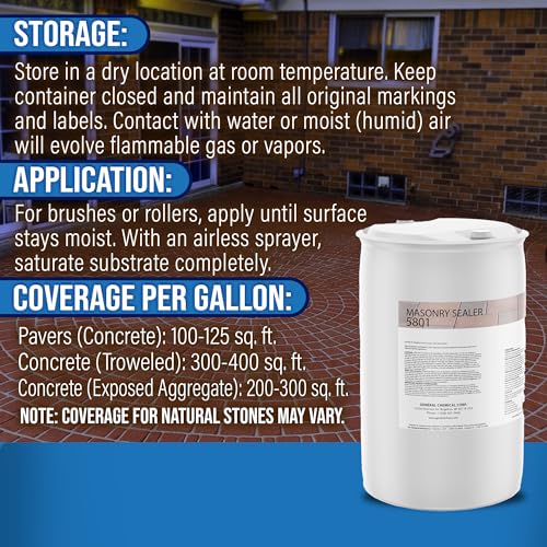 Image of DeckGeneral Masonry Sealer 5801 - Clear Concrete Sealant & Waterproof Sealer for Stone, Brick & Mortar - Silane Siloxane Coating for Driveways, Sidewalks, Patios & More (55 Gallon)