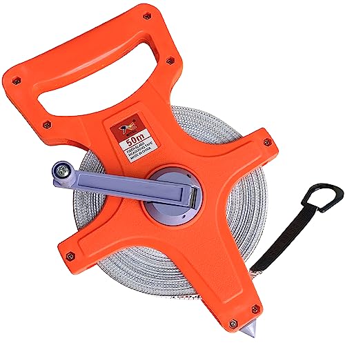 Sutekus Tape Measure 1/2" Open Reel Measure Tape Dual Sided Fiberglass Measuring Reel with Feet and Meters for Yard Field Engineer (164FT)