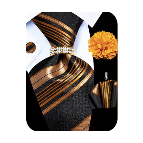 Image of 5PCS Mens Premium Silk Tie, Pocket Square, Cufflinks, Drilled Tie Ring and Lapel Pin Set for Wedding Groom Party