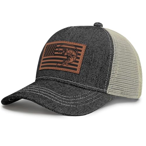 Image of Fishing Gifts for Men American Flag Trucker Hat Mens Fathers Day Christmas Birthday Gifts Fishing Hat for Dad