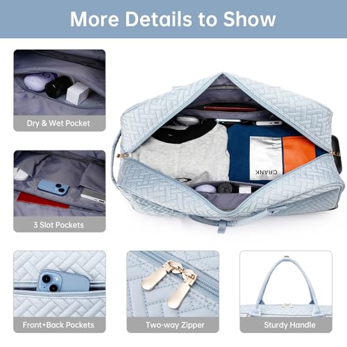 Image of Duffle Bag for Travel, Weekender Bag with Shoe Compartment, Carry On Overnight Bag for Women Gym Bag, Blue--rolling version
