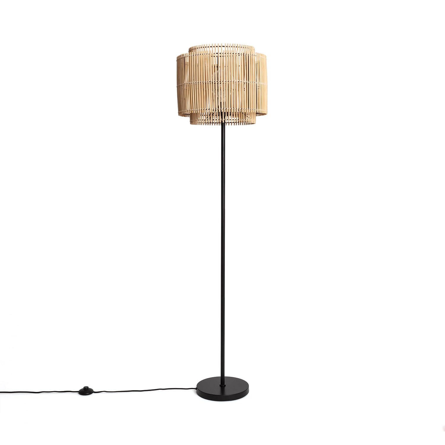 LEDKIA LIGHTING - Lámpara de Pie Ayana | Metal y Bambú | Diseño Moderno | Altura 1600 mm | Diámetro 400 mm | Para Salón y Dormitorio, Natural, Metal