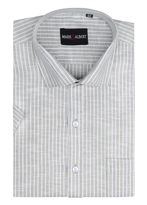 Image of MARK & ALBERT Men's Half Sleeve Cotton Linen Striped Shirt