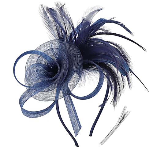 Image of DRESHOW Fascinators Hats for Women Tea Party Fascinator Hats Vintage 50s Headwear Cocktail Wedding Church Derby Hat