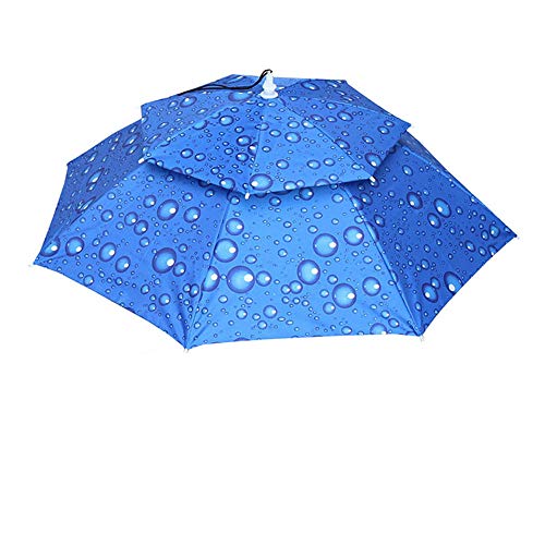 ErYao Umbrella Hat for Adults and Kids, Hands Free UV Protection Head Umbrella Double Layer for Fishing, Gardening, Beach and Golf (Blue)