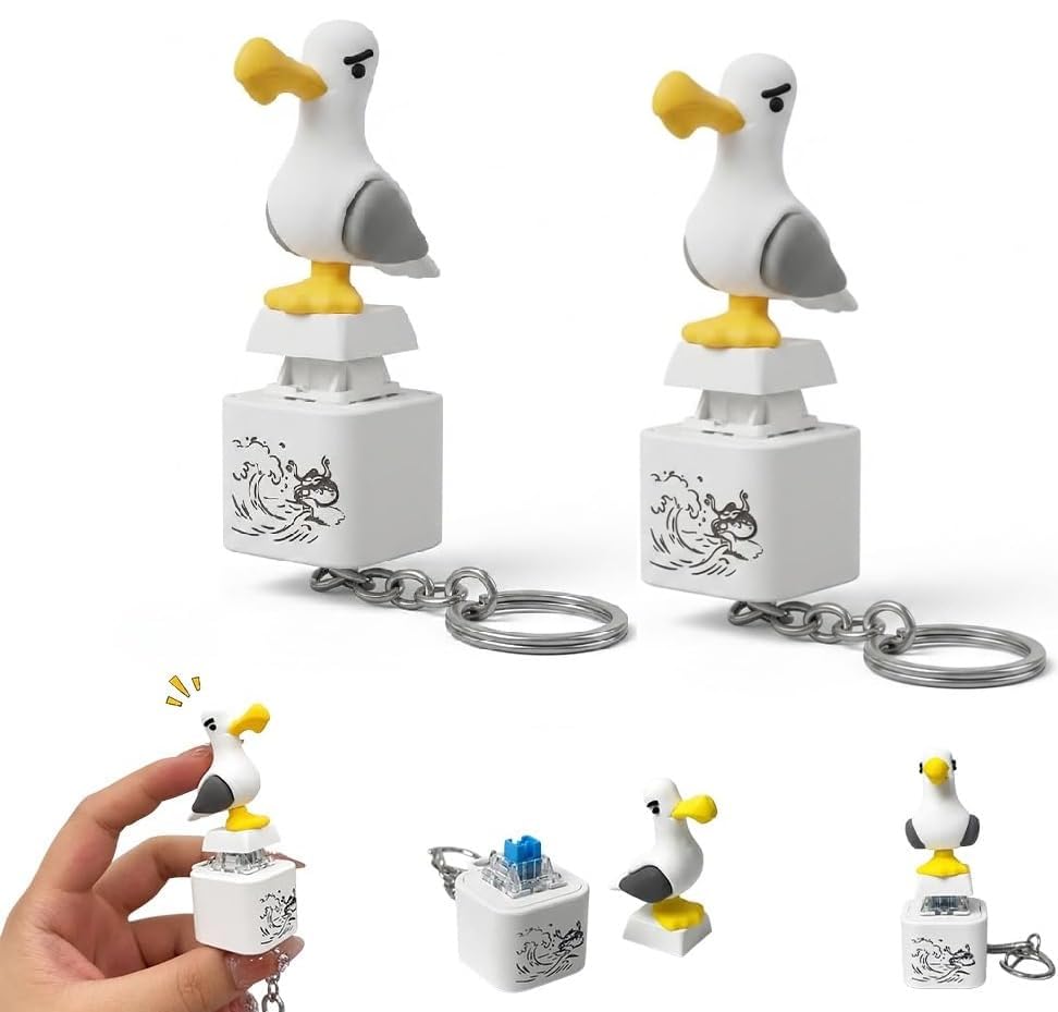 Seagull Mine Sound Button Keychain, Rechargeable Fidget Clicker with Real Sound and LED Light, Funny Interactive Desk Stress Relief Fidget Toy Gifts for Adults, 2PCS