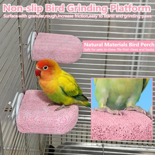 Image of 4PCS Bird Beak Grinding Stone,Parrot Perch Stands,Parakeets Platform Chewing Toys Calcium Pumice Lava Foot Claws Trimmer Climbing Ledge for Cockatiel Budgie Conure Lovebird(Pink)