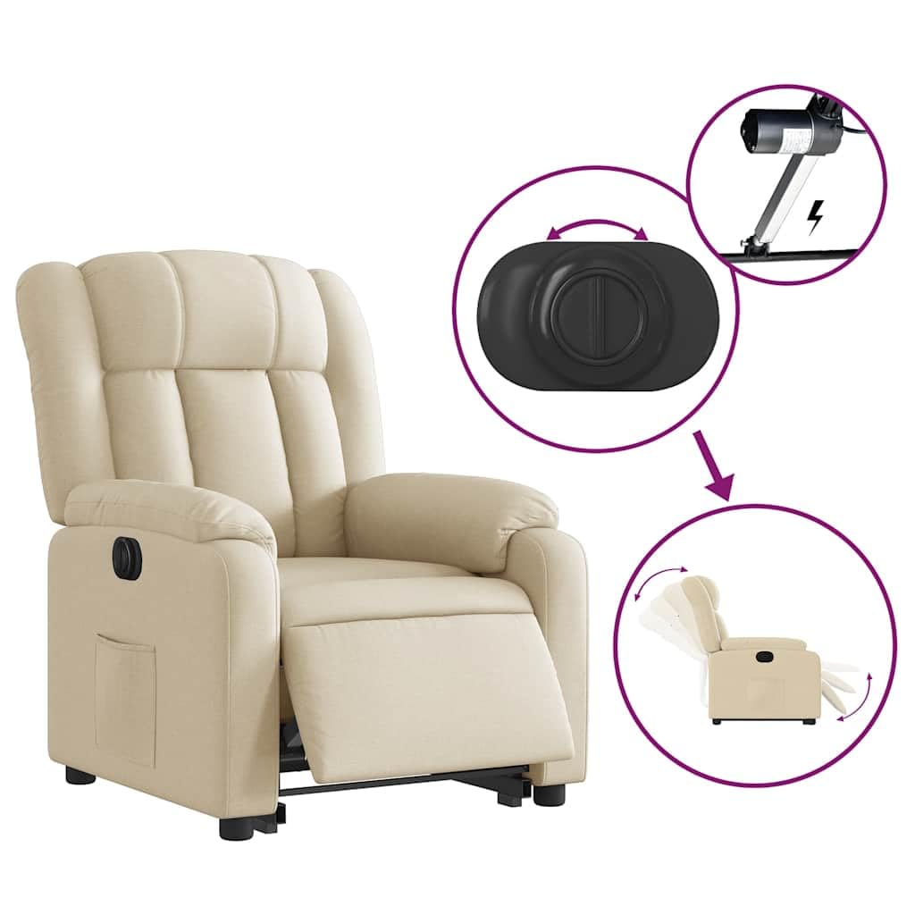 Elektrischer Relaxsessel Creme 78x92x98 cm mit Aufstehhilfe & Liegefunktion bis 135° Bequemer Lesesessel aus Stoff für Wohnzimmer Schlafzimmer und Seniorengerechtes Sitzen