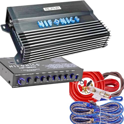 Hifonics A1200.4D Alpha Series 1200W 4-Channel Super D-Class Car Audio Amplifier with BGC44R Amp Kit, Full Range Compact Design