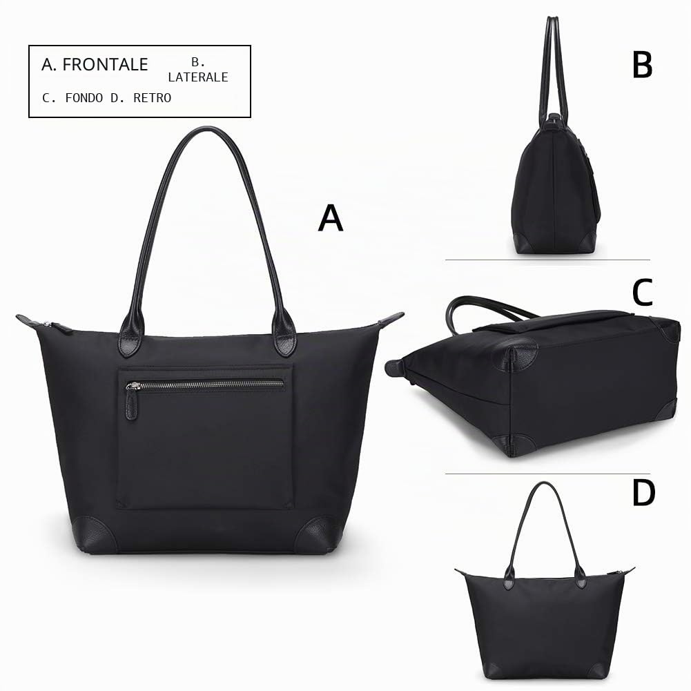 Borsa modello “Tote bag” da donna, grande borsa in nylon con manici in pelle, impermeabile, con cerniera, ideale per viaggio e lavoro