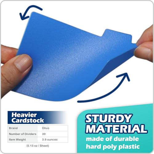 Olivo Plastic Index Card Dividers 3x5 Poly Index Card Guides Set with 1/5 Cut Tabs for A-Z Alphabet, Assorted Colors, 30 Pack