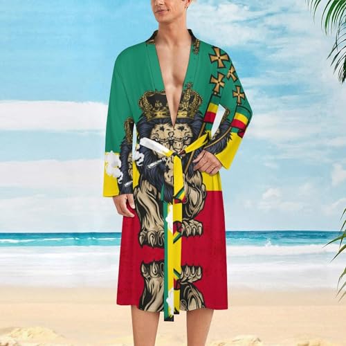 Lion Judah Smoke Mens Robe Soft Lightweight Knee Length Loungewear Spa Bathrobe Long Sleeved Nightgown2