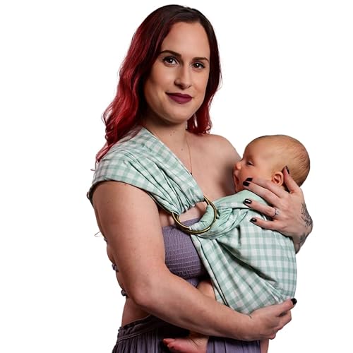 Portabebés  Durable y cómodo portabebés verde a cuadros  Eslinga de anillo de mezcla ecológica  Eslinga de bebé fácil de usar  Eslinga de anillo