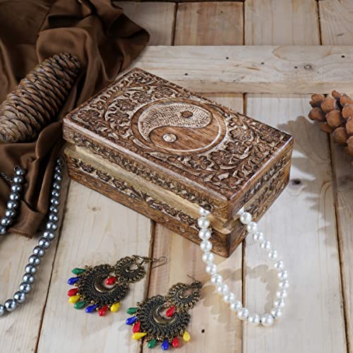 Ajuny Wooden Hand Carved Decorative Jewelry Box Tai Chi Carvings Vintage Keepsake Storage Organizer Travel Treasure Chest Trinket Holder Case Great Gifts 8x5 Inch - Image 4