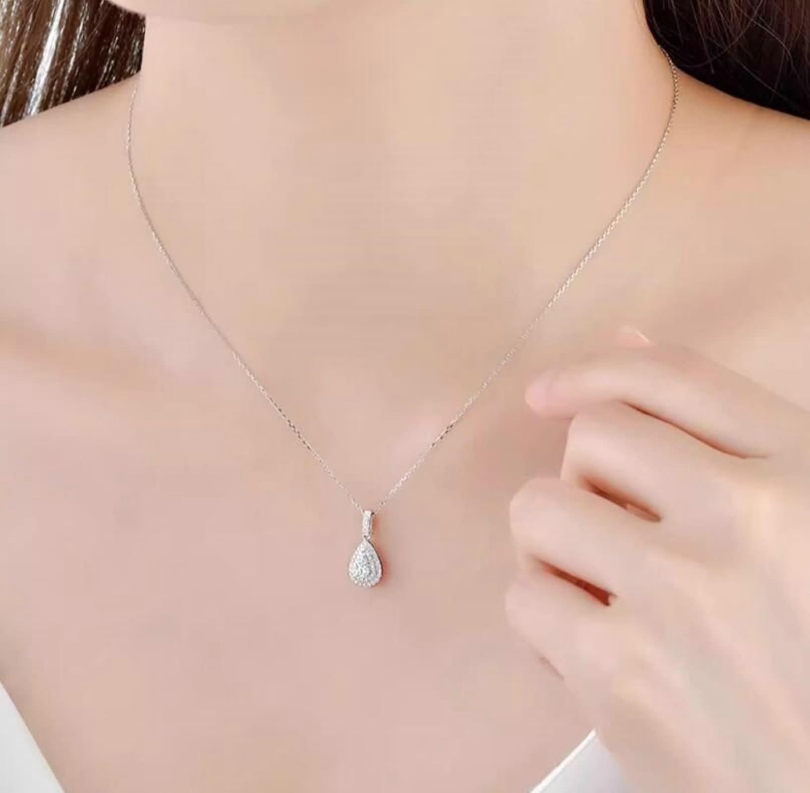 Collar con colgante de metal, collar largo con colgante para mujer con diamante en forma de pera de 0,15 quilates, oro blanco y platino de 9/14/18 quilates