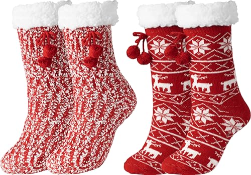 Image of BenSorts Women Thick Christmas Slipper Socks Non Slip Grippers Size 6-10