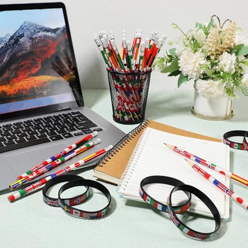Ctosree Lápices con Banderas del Mundo y Pulseras 30 Piezas miniatura 3