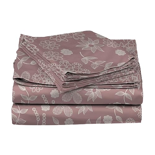Image of BlissHome Bedsheet for King Size Bed, Floral Aesthetic Printed Bed Sheets with Pillow Covers Set, Soft Microfiber Home Decor, 1 Flat Sheet 106x106 & 2 Pillowcases 17x27, Grace Collection (Peach)