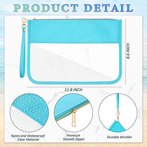 Sanwuta 3 Pcs Clear Zipper Pouches - Nylon Makeup Bags Cosmetic Travel Toiletry with Zipper, Preppy PVC Flat Pouch for Women Girls(Pink, Green, Blue)2