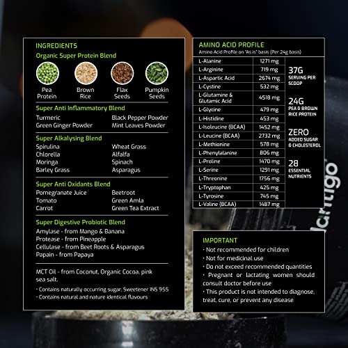 Image of Plantigo Plant Based Protein Powder for Women and Men 37gm Travel Pack - Vegan Pea Protein, Brown Rice Protein, Amino Acids, Minerals and Vitamins