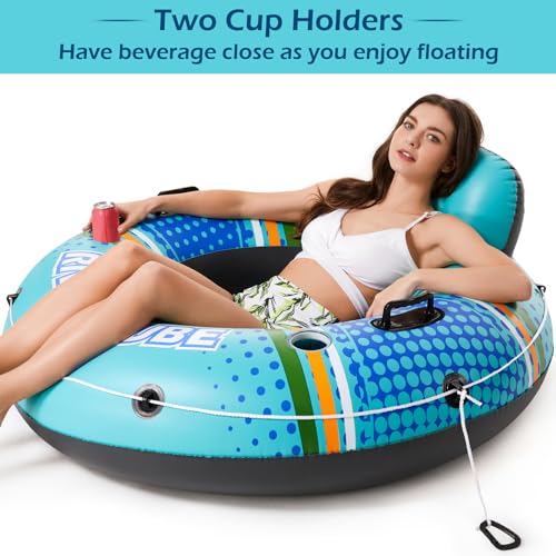 Jasonwell Inflatable River Tube Float – Heavy Duty River Float Pool Floats Lake Premium Water Tubes for Floating Recreational River Raft Lounge Floaties with 2 Cup Holders for Adult