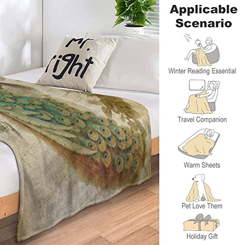 Couverture de voyage paon en microfibre de luxe pour canapé 127x152 cm