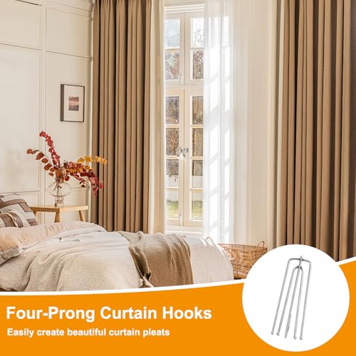 70 Stück Gardinenhaken Metall, Edelstahl Gardinenhaken, 4 Zinken Pinch Vorhang Falte Haken, Vorhanghaken aus Edelstahl, Curtain Hooks, für Gardinen und Vorhangringe Schienen, für Türvorhänge