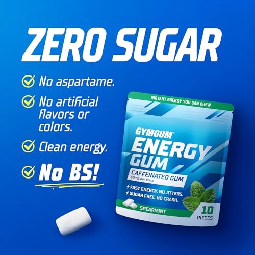 GYMGUM Caffeine Energy Gum, 50mg Caffeine & L-Theanine, Spearmint 50 Ct - image 4