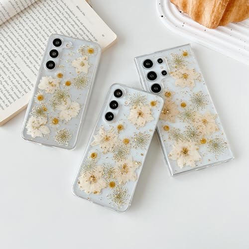 Coque Samsung S23 de luxe avec incrustation artisanale de fleurs blanches - 5