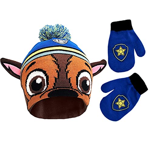 Nickelodeon Boys Winter Hat And Mittens Set Paw Patrol Chase Marshall Toddler Beanie For Ages 2-4 Chase Design