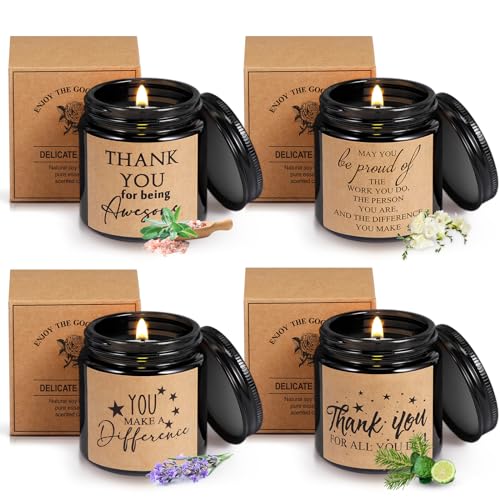 Fumete 4 Pcs Thank You Candles 3.5 oz Soy Wax Scented Candle Classic Black