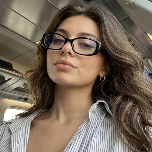 Image of DreamCalf Rectangle Fake Glasses for Women Trendy Y2K Office-Siren Blue Light Glasses with Clear Lenses