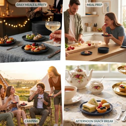 Image of Homienly Black Small Plates | 5.7 inch Unbreakable Melamine Appetizer & Dessert Plates, Chic Wheat Straw Salad Plates | For Sushi, Cocktails, Bread & Side Dishes -Set of 8, Black