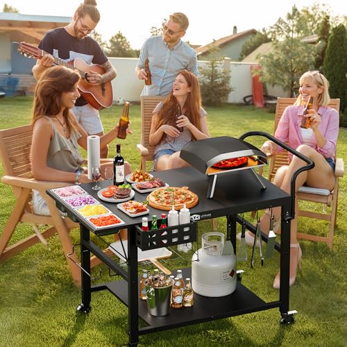 Image of Leteuke Pizza Oven Table, Grill Cart Table for Blackstone Griddle, Outdoor Pizza Oven Stand Fits Ninja, Cuisinart, Gozney, Solo Stove, BBQ Prep Tables Station with Seasoning Tray, 47 inchx27.5 inchx30 inch