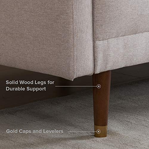 Mopio Savannah Mid-Century Modern Couch, Fabric Upholstered Sofa with Tufted Back and Tapered Gold Caps Legs, Light Gray