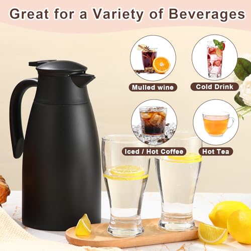 Image of Norme 2 Pcs Thermal Coffee Carafe Insulated Stainless Steel Coffee Carafe for Hot Liquid Vacuum Thermal Pot Creamer Pitcher Dispenser with Brushes Keeping Hot Water Milk(Black,51 oz)