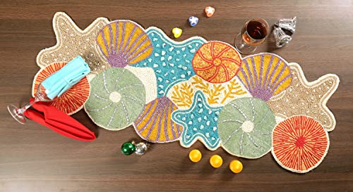 Light & Pro Seashell Hand Beaded Needlework Decorative Table Runner For Christmas Easter Fall Harvest Halloween- Handmade By Skilled Artisans - A Beautiful Complement To Your Table Décor - 13X36 Inch #TOP6