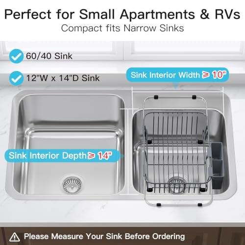 Image of JASIWAY Gray Dish Drying Rack in Sink with Utensil Holder, RV, Apartment