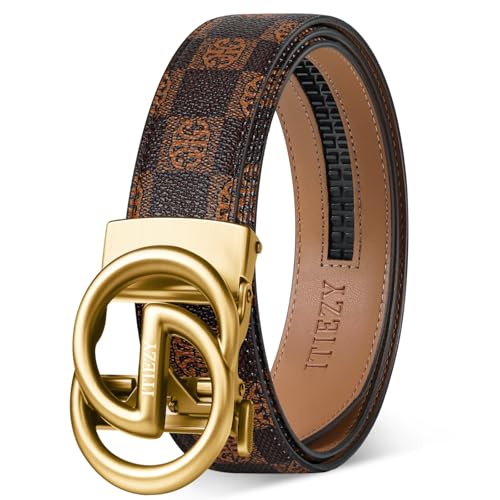 Image of ITIEZY Ratchet Belts for Men - Leather Click Belt for Casual Dress 1 3 /8 inch, Mens Adjustable Belt Trim to Fit