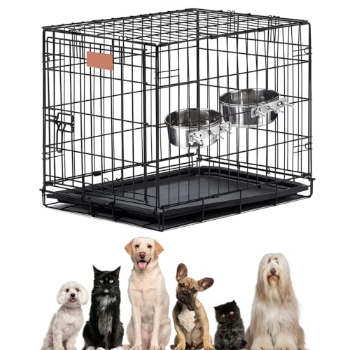 2 x Edelstahl-Fressnapf zum Aufhängen, mit drei Bolzenhaltern, Wassernapf, Futternapf für Hundehütte, Käfigkäfige, Haustiernapf für Hunde, Katzen, Vögel, Schwein, Kaninchen, robust, langlebig, mit
